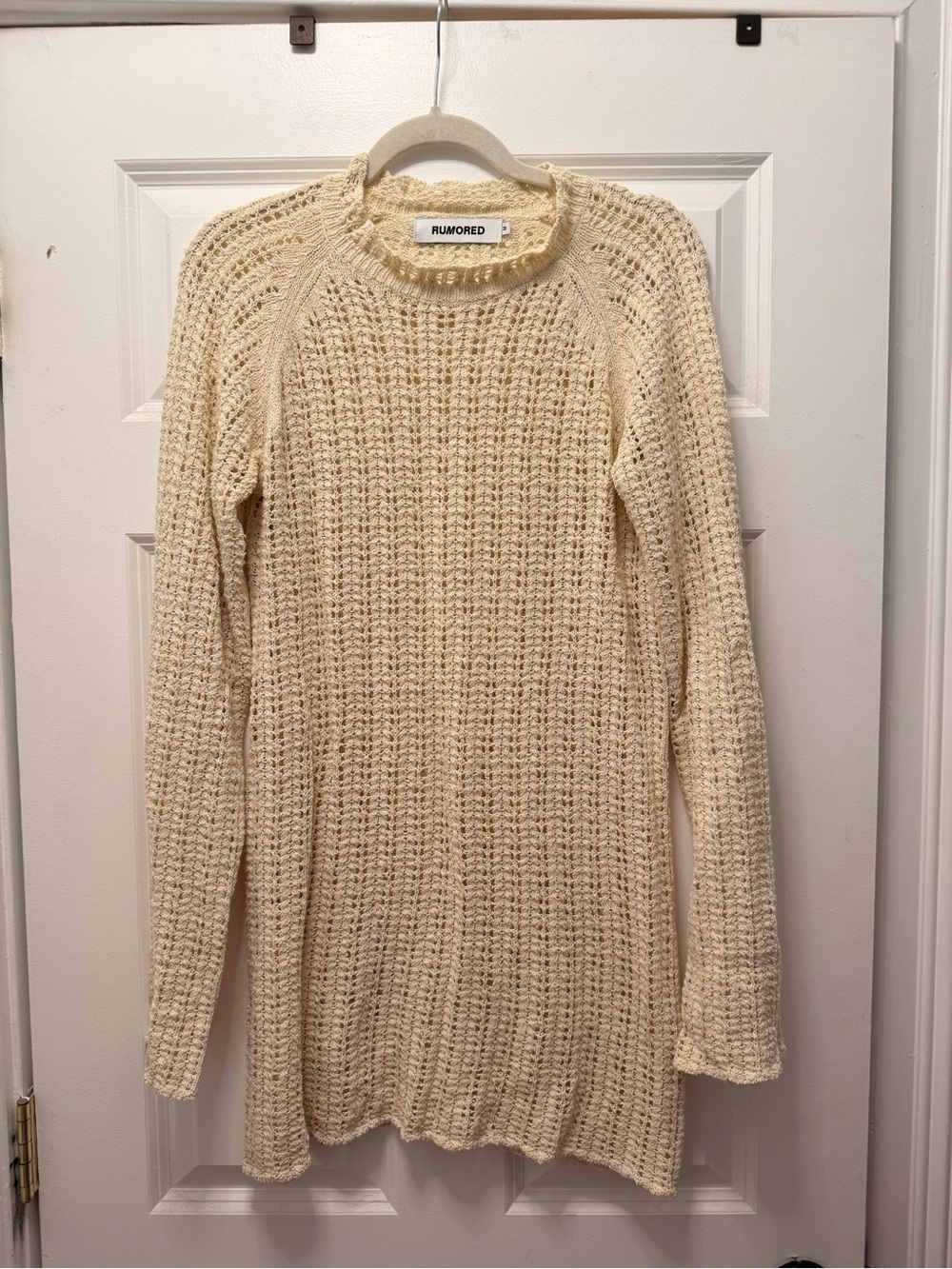 Rumored Cream Openwork Crochet Sweater Dress